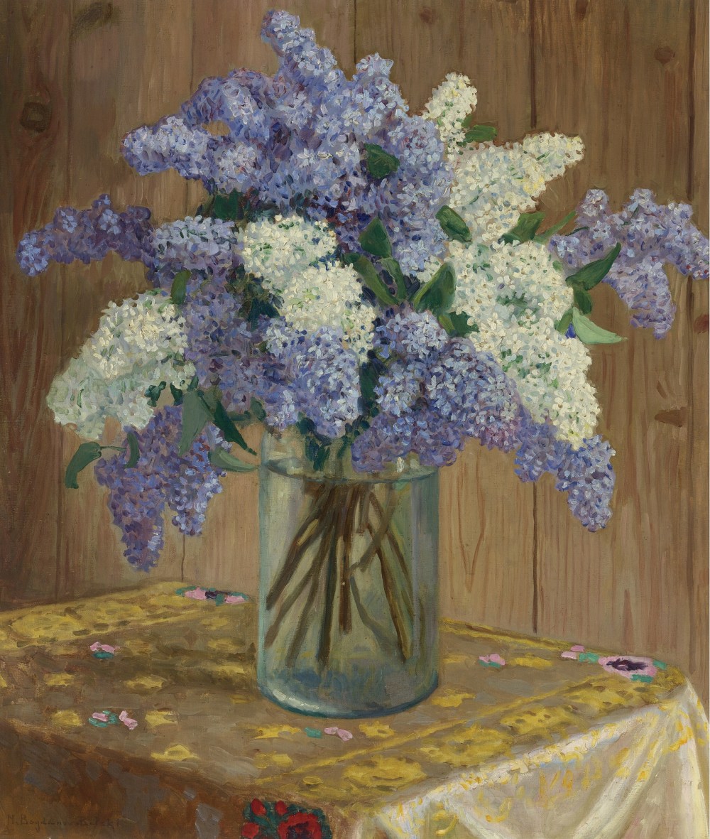 still life with lilacs_ bogdanov-belsky, nikola flowers plants sotheby's n08733lot62t7yen